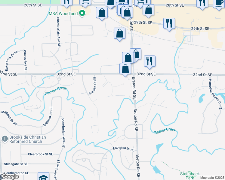 map of restaurants, bars, coffee shops, grocery stores, and more near 3325 Pheasant Ridge Avenue Southeast in Kentwood