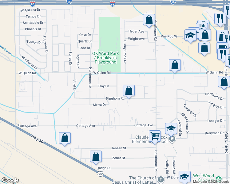 map of restaurants, bars, coffee shops, grocery stores, and more near 3875 Northern Lights Drive in Pocatello