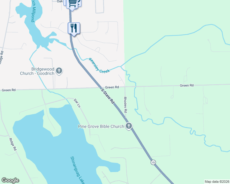 map of restaurants, bars, coffee shops, grocery stores, and more near 9036 South State Road in Goodrich