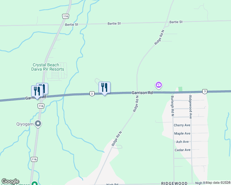 map of restaurants, bars, coffee shops, grocery stores, and more near 3545 Ontario 3 in Fort Erie