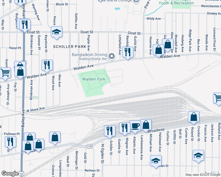 map of restaurants, bars, coffee shops, grocery stores, and more near 101 Bakos Boulevard in Buffalo