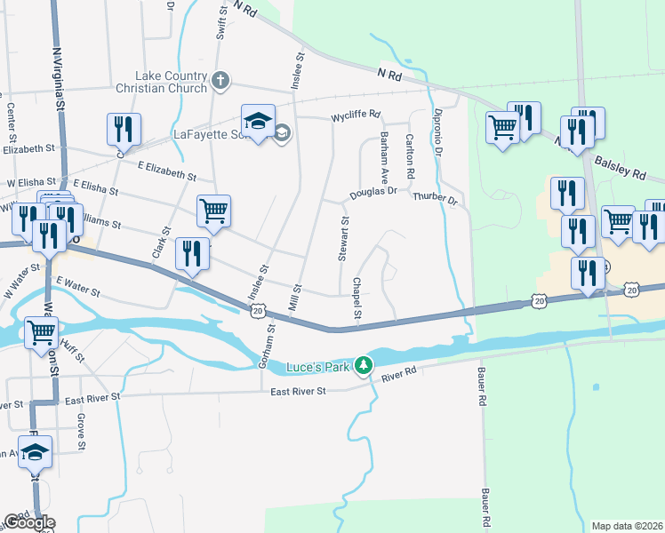 map of restaurants, bars, coffee shops, grocery stores, and more near 15 Stewart Street in Waterloo