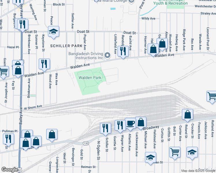 map of restaurants, bars, coffee shops, grocery stores, and more near 94 Bakos Boulevard in Buffalo