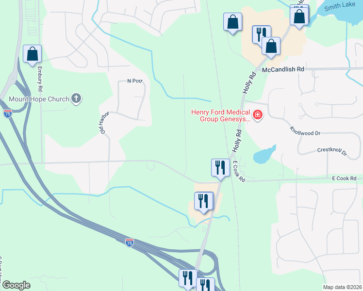 map of restaurants, bars, coffee shops, grocery stores, and more near 8412 Rondale Drive in Grand Blanc