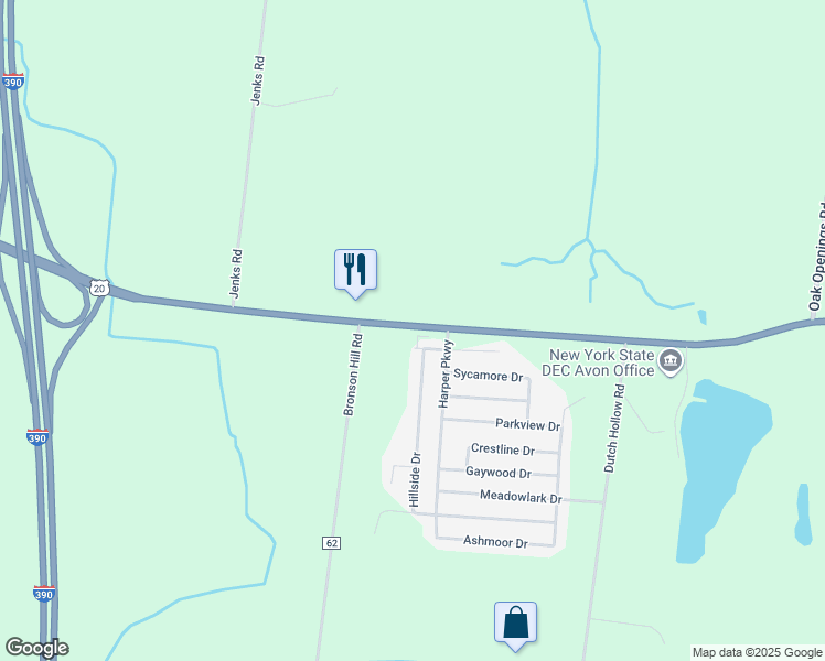 map of restaurants, bars, coffee shops, grocery stores, and more near 6107 East Avon Lima Road in Avon