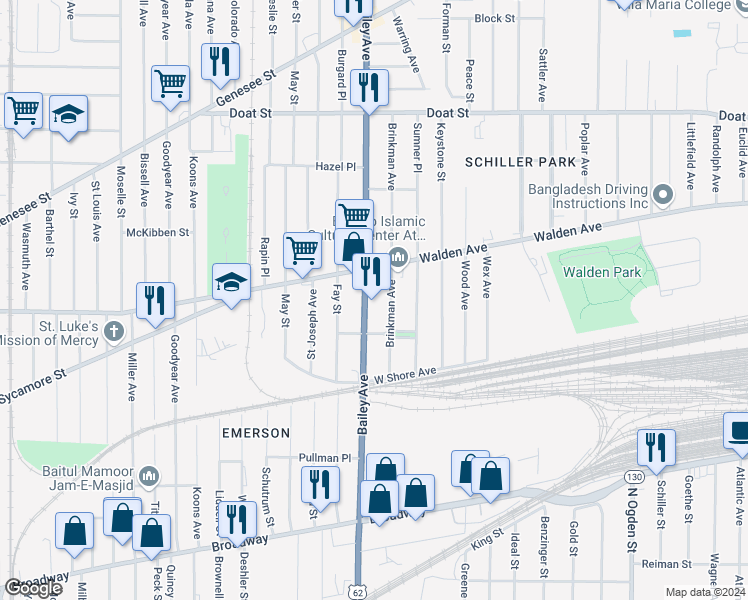 map of restaurants, bars, coffee shops, grocery stores, and more near in Buffalo