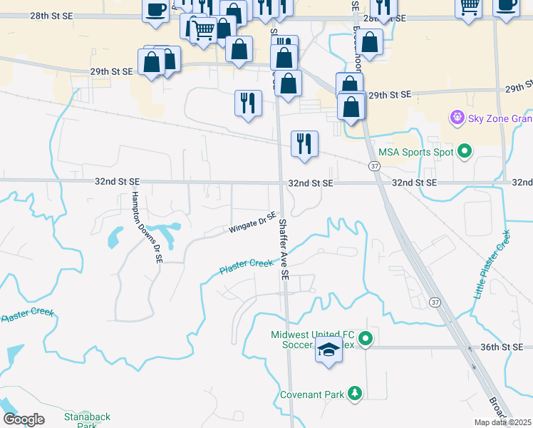 map of restaurants, bars, coffee shops, grocery stores, and more near 3158 32nd Street Southeast in Grand Rapids