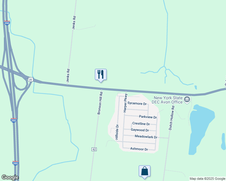 map of restaurants, bars, coffee shops, grocery stores, and more near 6107 East Avon Lima Road in Avon