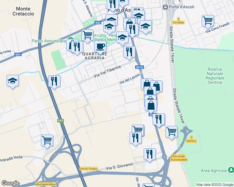 map of restaurants, bars, coffee shops, grocery stores, and more near 27 Via del Lavoro in San Benedetto del Tronto