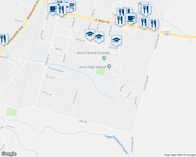 map of restaurants, bars, coffee shops, grocery stores, and more near 161-245 Clinton Street in Avon