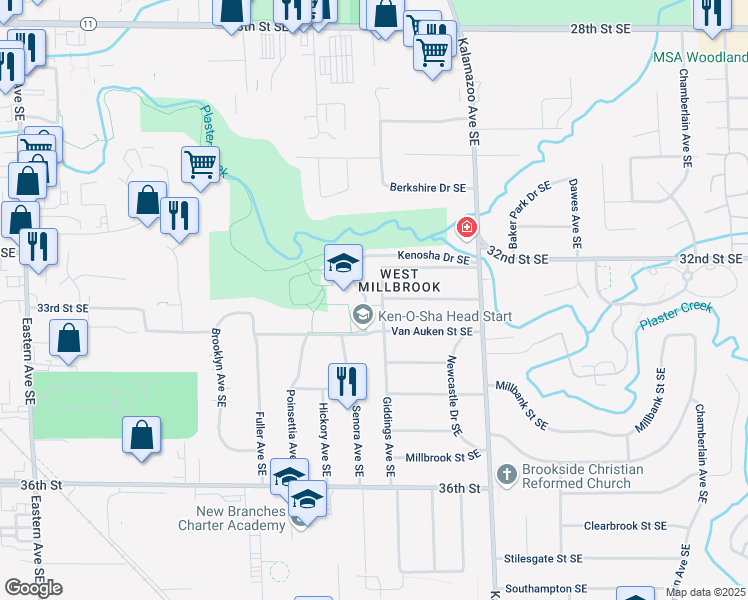 map of restaurants, bars, coffee shops, grocery stores, and more near 3229 Giddings Avenue Southeast in Grand Rapids