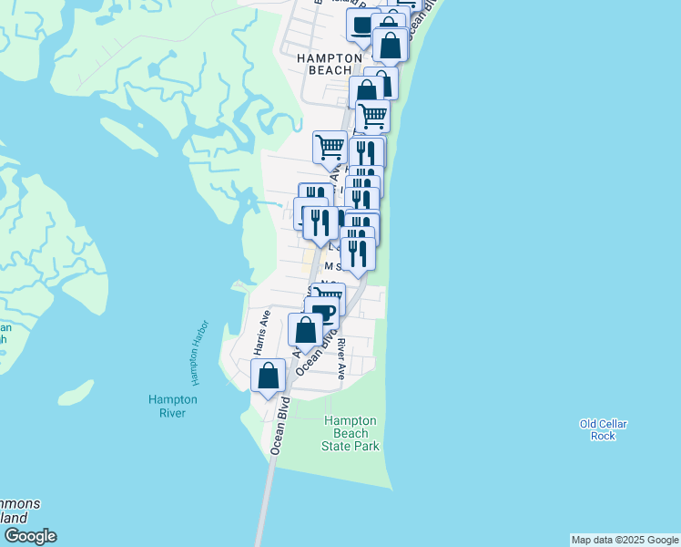 map of restaurants, bars, coffee shops, grocery stores, and more near 14 M Street in Hampton