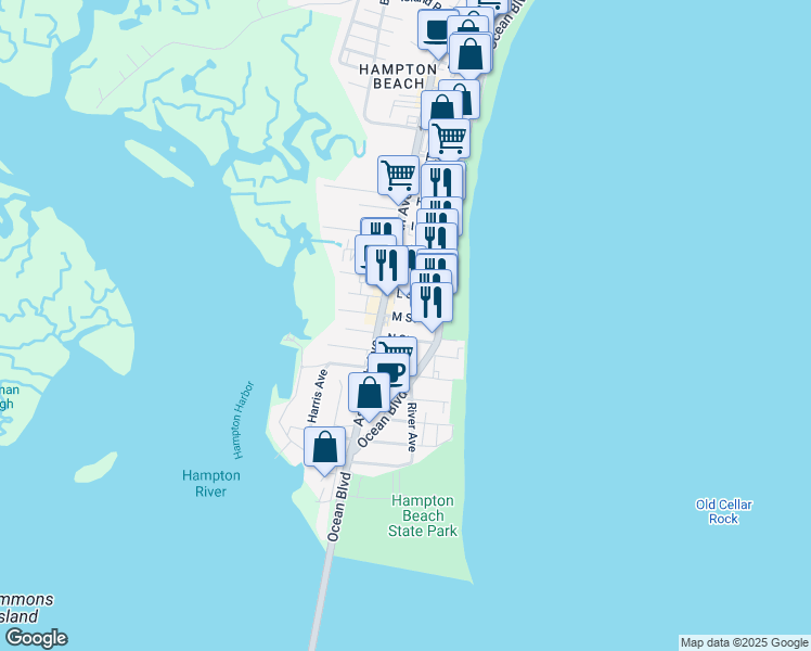 map of restaurants, bars, coffee shops, grocery stores, and more near 14 M Street in Hampton