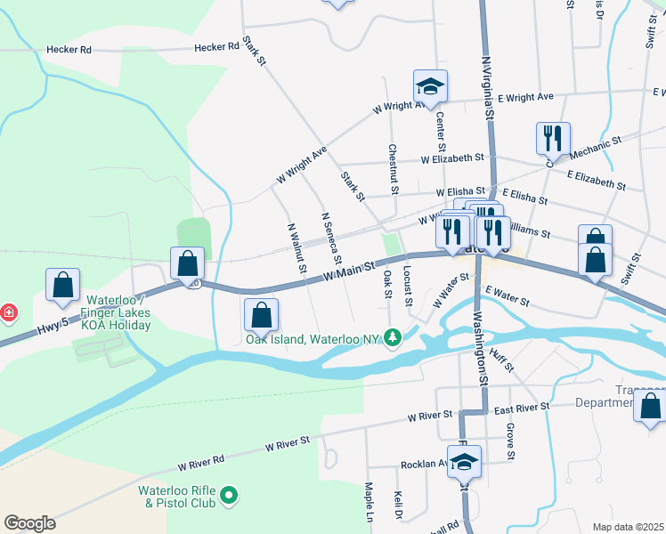 map of restaurants, bars, coffee shops, grocery stores, and more near 305 West Williams Street in Waterloo