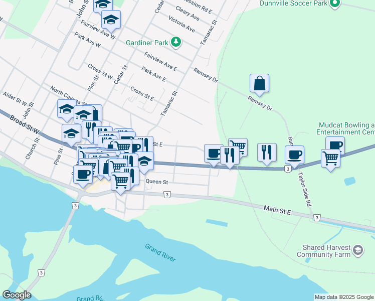 map of restaurants, bars, coffee shops, grocery stores, and more near 516 Alder Street East in Haldimand County
