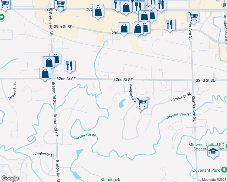 map of restaurants, bars, coffee shops, grocery stores, and more near 2791 Castle Bluff Court Southeast in Kentwood