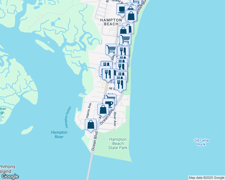 map of restaurants, bars, coffee shops, grocery stores, and more near 14 M Street in Hampton
