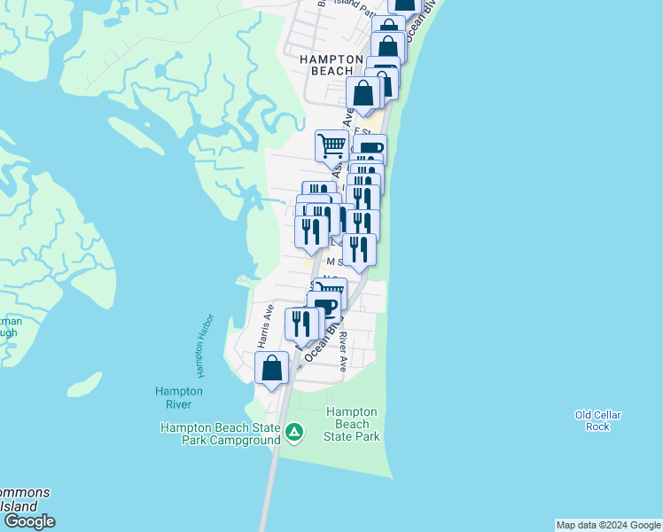 map of restaurants, bars, coffee shops, grocery stores, and more near 14 M Street in Hampton
