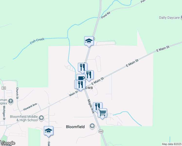 map of restaurants, bars, coffee shops, grocery stores, and more near 18 Elm Street in Bloomfield
