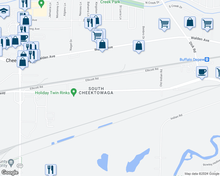 map of restaurants, bars, coffee shops, grocery stores, and more near 3710 Broadway in Buffalo