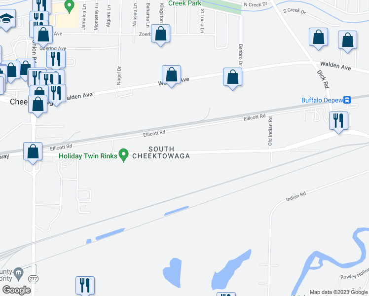 map of restaurants, bars, coffee shops, grocery stores, and more near 3710 Broadway in Buffalo