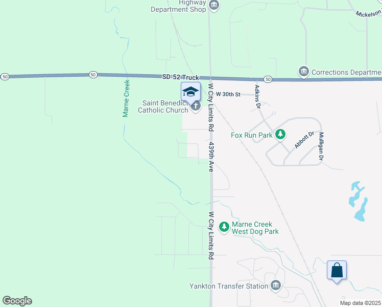 map of restaurants, bars, coffee shops, grocery stores, and more near 1502 Joseph Circle in Yankton