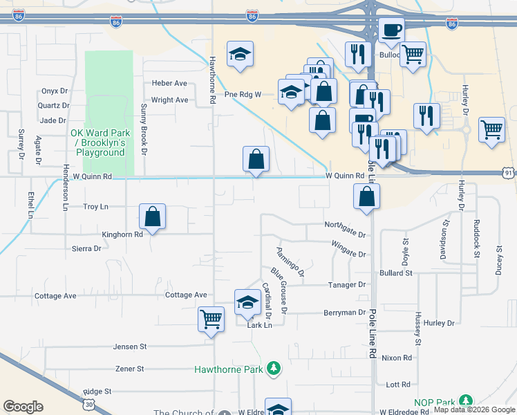 map of restaurants, bars, coffee shops, grocery stores, and more near 1074 Northgate Drive in Pocatello
