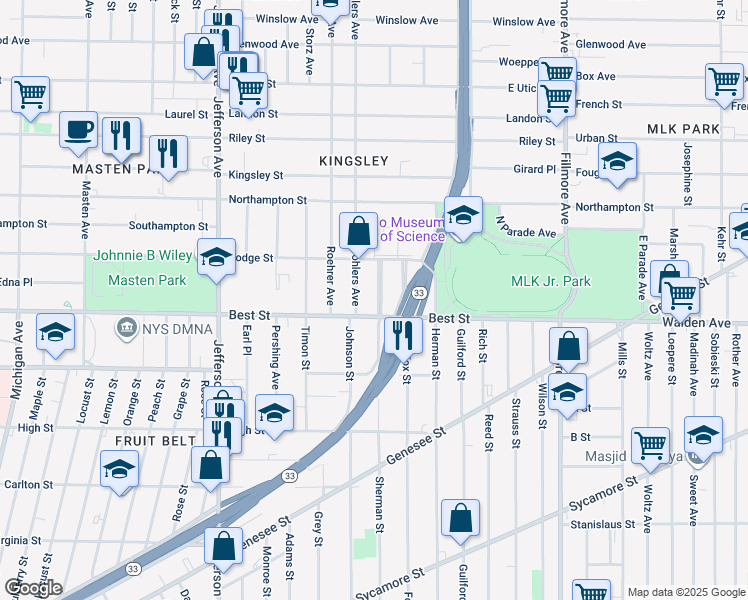 map of restaurants, bars, coffee shops, grocery stores, and more near 24 Norway Park in Buffalo