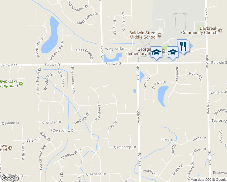 map of restaurants, bars, coffee shops, grocery stores, and more near 7434 Tory Drive in Hudsonville