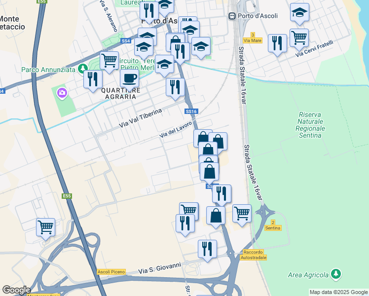 map of restaurants, bars, coffee shops, grocery stores, and more near 7 Via Giuseppe Di Vittorio in San Benedetto del Tronto