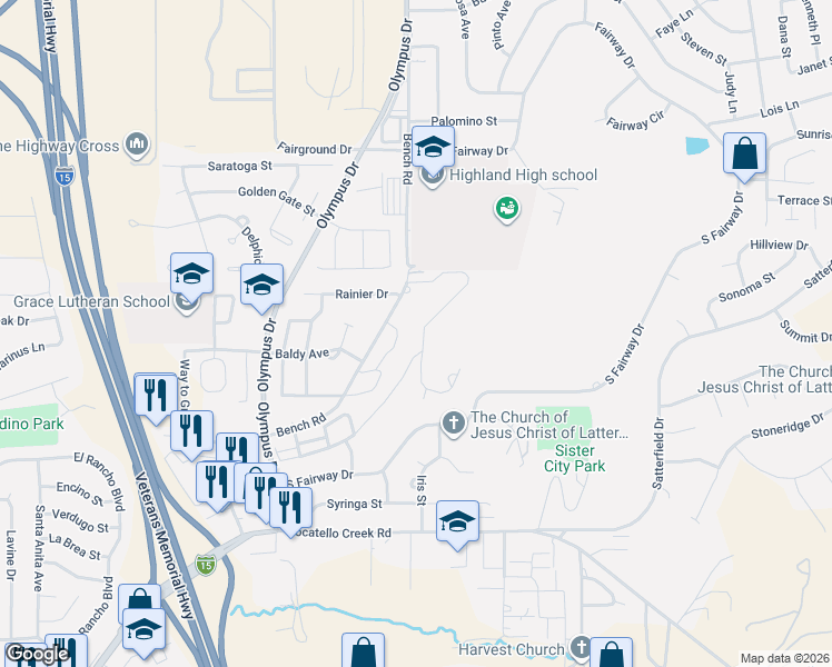 map of restaurants, bars, coffee shops, grocery stores, and more near 1654 Sun Hill Loop in Pocatello