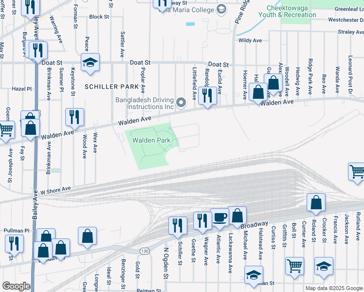 map of restaurants, bars, coffee shops, grocery stores, and more near 94 Bakos Boulevard in Buffalo