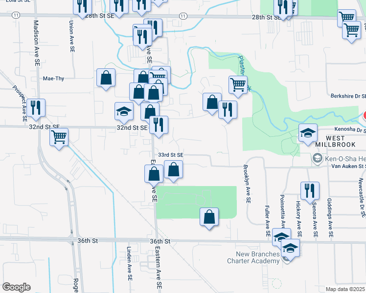 map of restaurants, bars, coffee shops, grocery stores, and more near 3244 Marshall Avenue Southeast in Grand Rapids