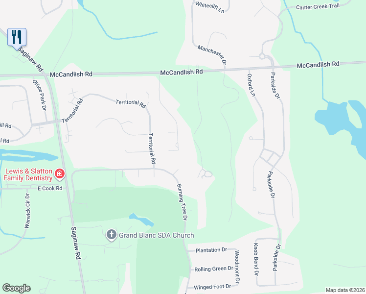 map of restaurants, bars, coffee shops, grocery stores, and more near 13 Grovemont Court in Grand Blanc