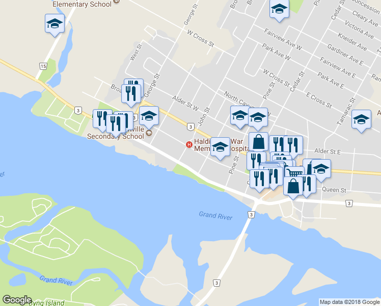 map of restaurants, bars, coffee shops, grocery stores, and more near 324 Lock Street West in Haldimand County