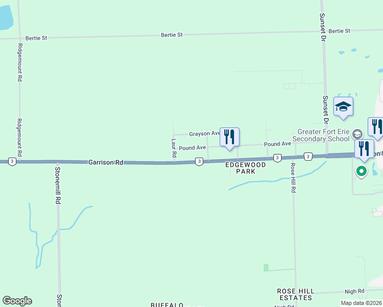 map of restaurants, bars, coffee shops, grocery stores, and more near 1970 Garrison Road in Fort Erie