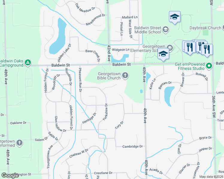 map of restaurants, bars, coffee shops, grocery stores, and more near 4194 Yorkshire Ct in Hudsonville