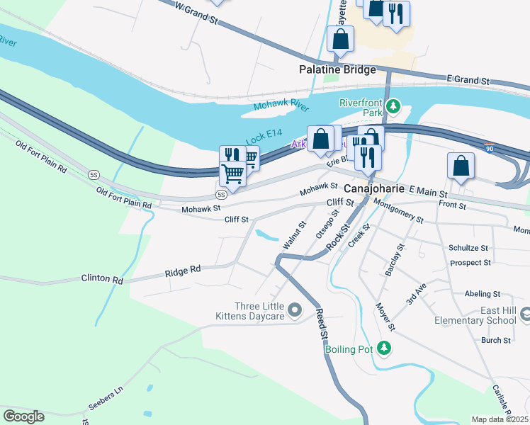 map of restaurants, bars, coffee shops, grocery stores, and more near 122 Cliff Street in Canajoharie
