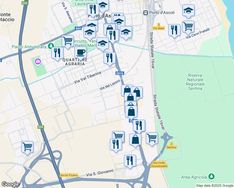 map of restaurants, bars, coffee shops, grocery stores, and more near 7 Via Giuseppe di Vittorio in San Benedetto del Tronto