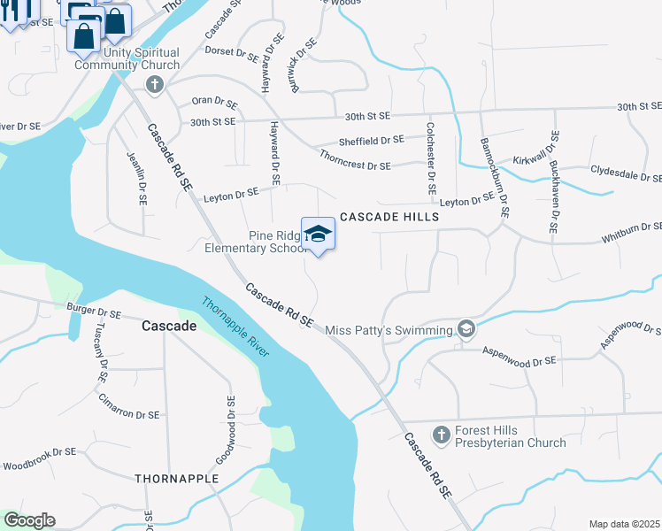 map of restaurants, bars, coffee shops, grocery stores, and more near 3250 Redford Avenue Southeast in Grand Rapids