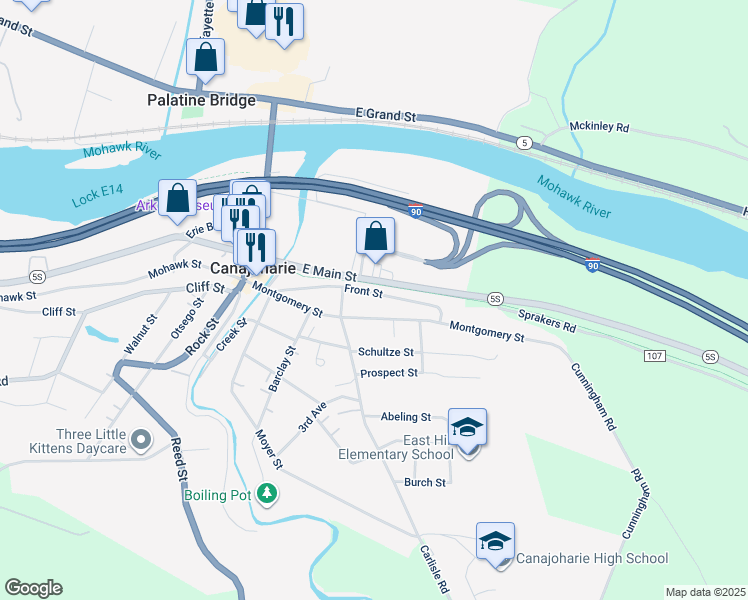 map of restaurants, bars, coffee shops, grocery stores, and more near 94 Front Street in Canajoharie