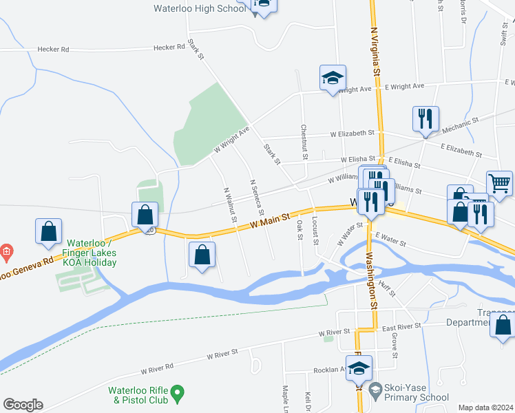 map of restaurants, bars, coffee shops, grocery stores, and more near 305 West Williams Street in Waterloo
