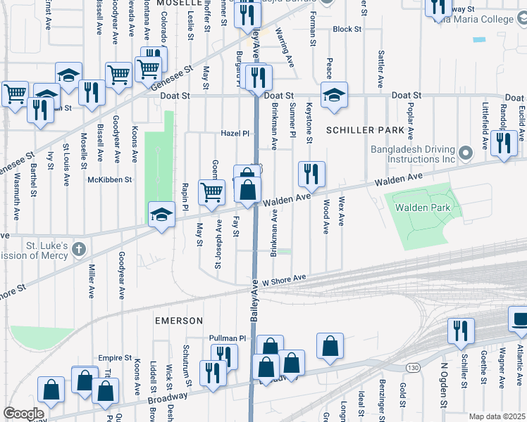 map of restaurants, bars, coffee shops, grocery stores, and more near in Buffalo