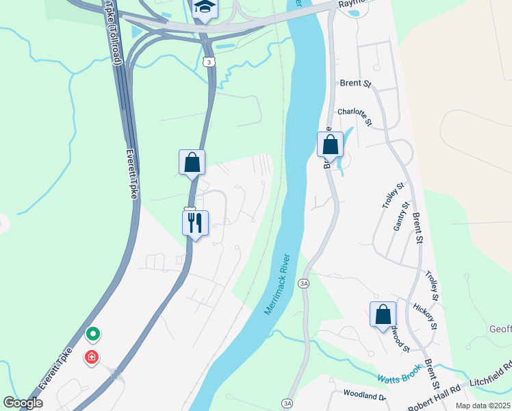 map of restaurants, bars, coffee shops, grocery stores, and more near 112 Middlesex Road in Merrimack