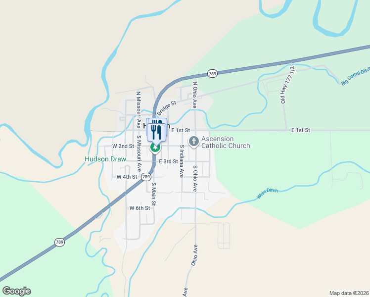 map of restaurants, bars, coffee shops, grocery stores, and more near 208 South Ohio Avenue in Lander