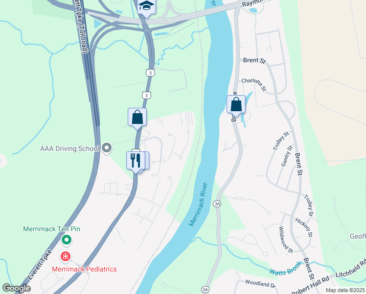 map of restaurants, bars, coffee shops, grocery stores, and more near 139 Middlesex Road in Merrimack
