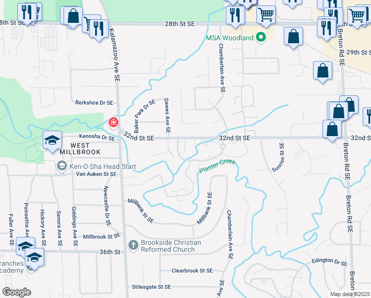 map of restaurants, bars, coffee shops, grocery stores, and more near 1900 32nd Street Southeast in Grand Rapids