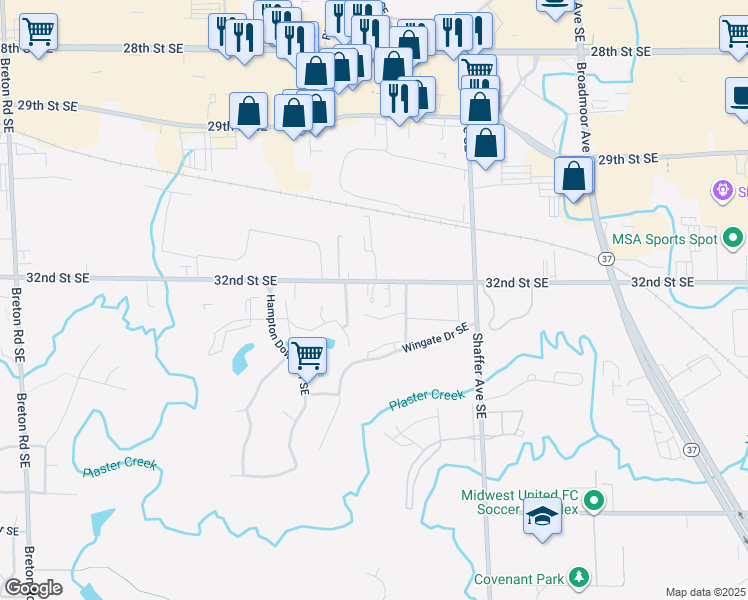 map of restaurants, bars, coffee shops, grocery stores, and more near 3231 Birch Creek Court Southeast in Kentwood
