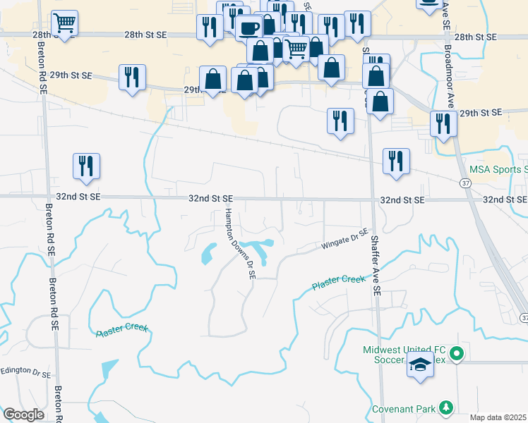 map of restaurants, bars, coffee shops, grocery stores, and more near 3221 Westminster Drive Southeast in Kentwood