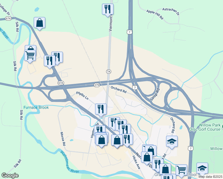 map of restaurants, bars, coffee shops, grocery stores, and more near 916 Orchard Road in Bennington County